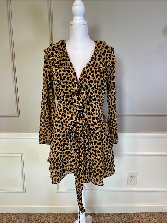Free People Dresses & Skirts - Free People Small Frenchie Leopard Print Wrap Dress Brown Black Animal